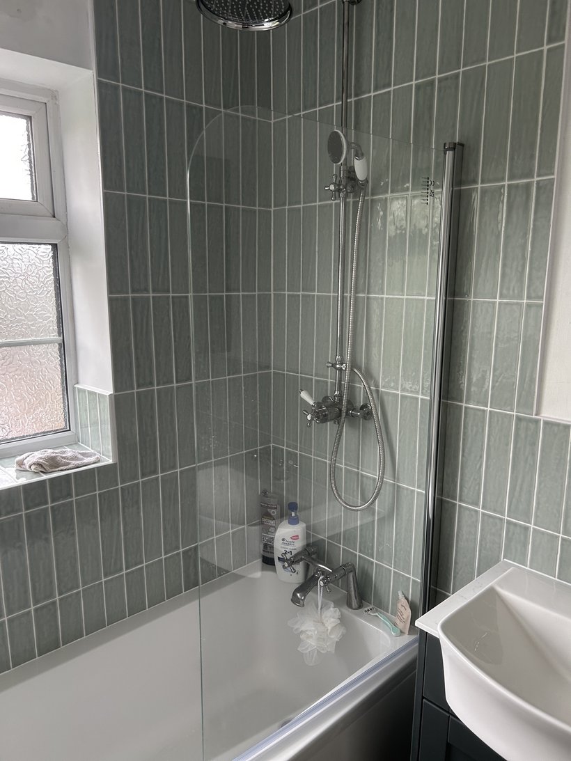 New bath with shower after renovation by Yorkshire Green Heating Doncaster